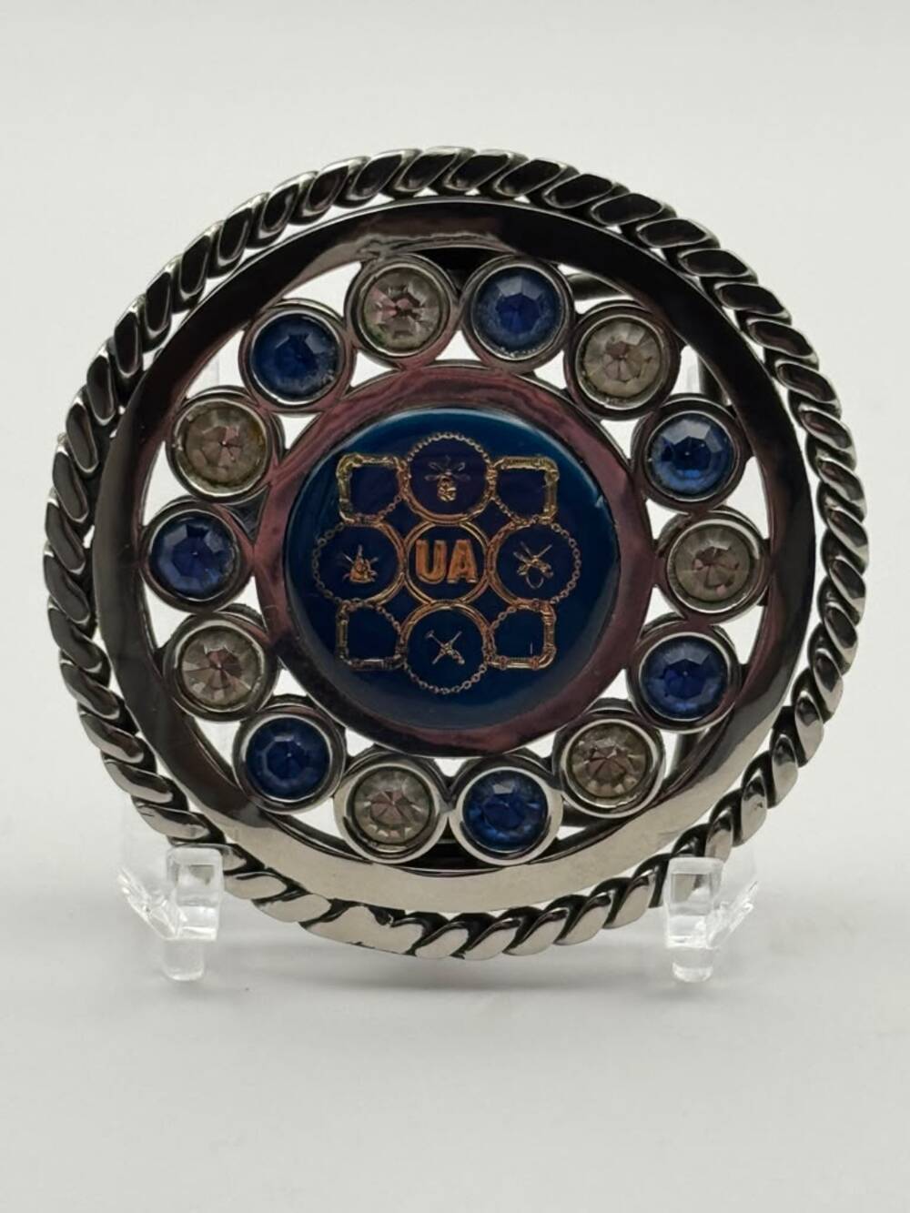 UA Multi Sport Medallion Blue Cabochon Rope Border Belt Buckle Vintage Western